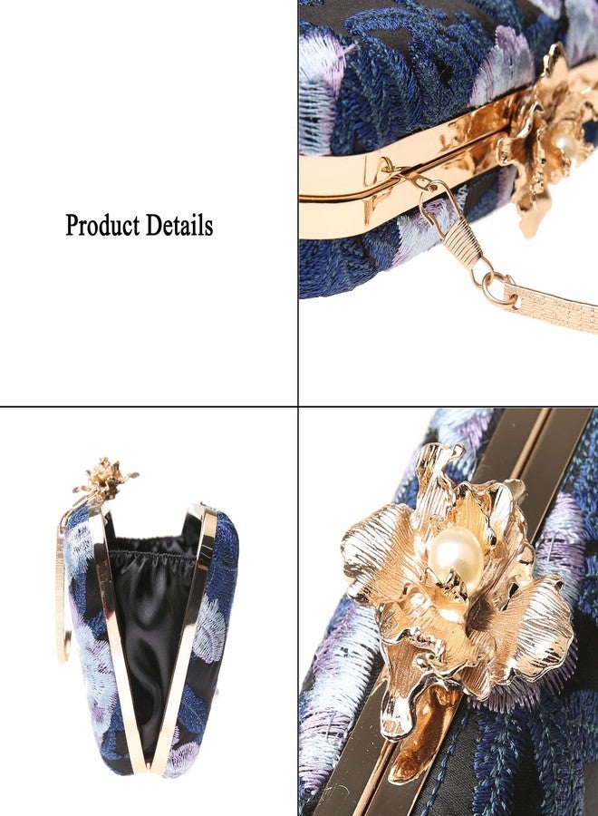 DA BODAN Womens Vintage Floral Beaded Sequin Tiny Clutch Embroidery Crossbody Evening Handbags for Wedding Party Prom, Dark Blue, 18 * 16cm - Image 5