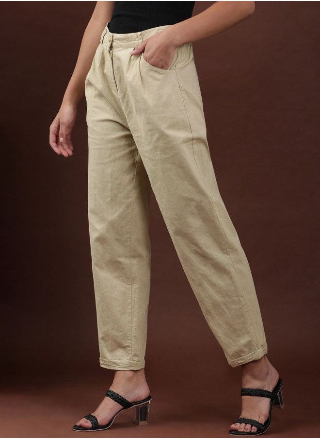 Freehand - Women Regular Fit Solid Mid-Rise Pleated Pants - Image 1