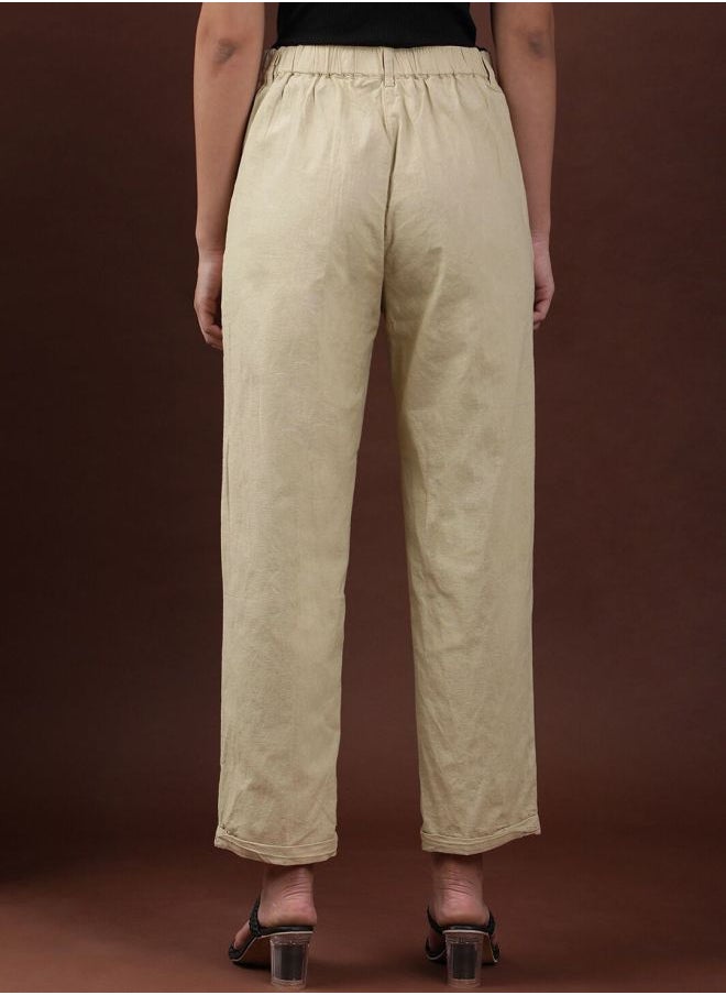 Freehand - Women Regular Fit Solid Mid-Rise Pleated Pants - Image 1