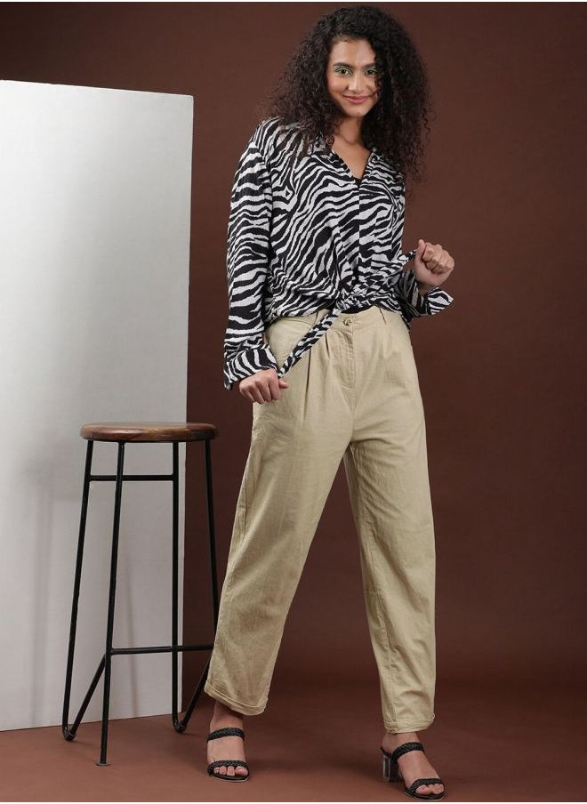 Freehand - Women Regular Fit Solid Mid-Rise Pleated Pants - Image 1