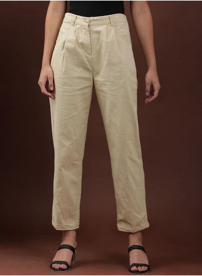 Freehand - Women Regular Fit Solid Mid-Rise Pleated Pants - Image 1