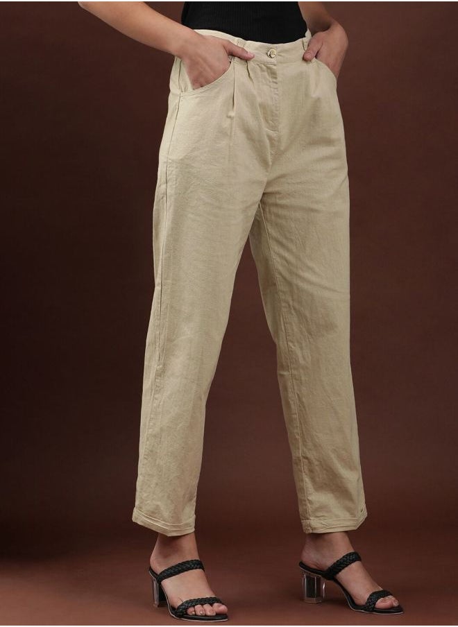 Freehand - Women Regular Fit Solid Mid-Rise Pleated Pants - Image 1