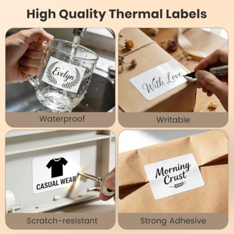 White Rectangle Thermal Labels 3 x 2 Inch Vinyl Square Stickers Waterproof Multi-Purpose Self-Adhesive Removable Name Tags for Office Business DIY Logo 500 PCS Self-Adhesive, Waterproof, Removable, Colored, Direct Printable Rectangle Label, for LOGO DIY QR Design Office Address - Image 5