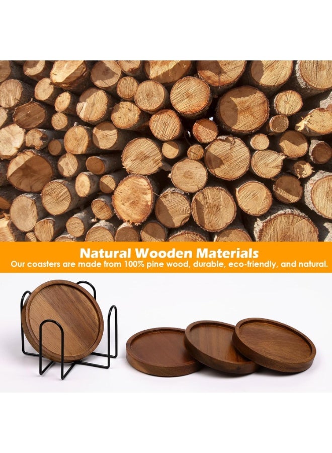 SYOSI 4-Piece Wood Drink Coasters Set, Absorbent Wooden Coasters with Holder, Natural Table Protection Pads for Coffee Tables, Office Desks, Home Bar, Farmhouse Decor, Rustic Beverage Mats - Image 4