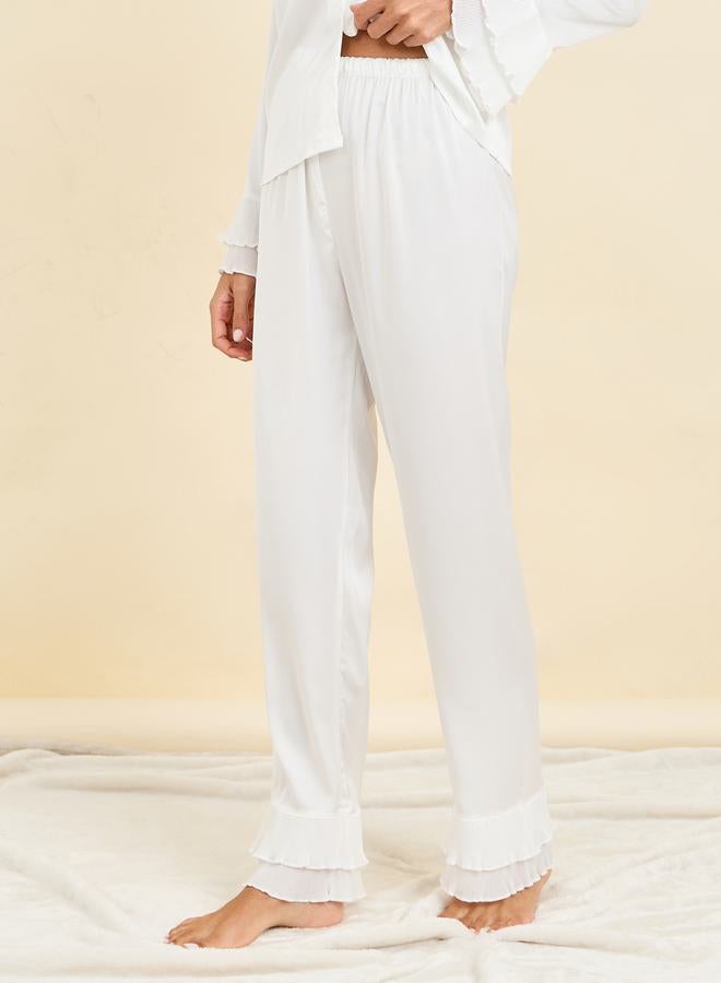 Styli Plisse Cuff Detail Satin Shirt & Pyjama Set  - Image 4