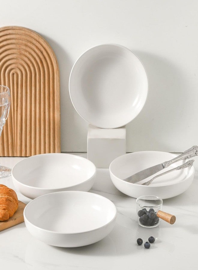 Tikooere Pasta Bowls Set of 4, Stoneware 34 oz Salad Bowls, Ceramic Bowl Plates for Pasta, Salad, Fruit, Cereal, Soup, Wide Shallow Bowls, Microwave & Dishwasher Safe, Matte White - Image 4