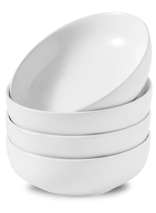 Tikooere Pasta Bowls Set of 4, Stoneware 34 oz Salad Bowls, Ceramic Bowl Plates for Pasta, Salad, Fruit, Cereal, Soup, Wide Shallow Bowls, Microwave & Dishwasher Safe, Matte White - Image 1