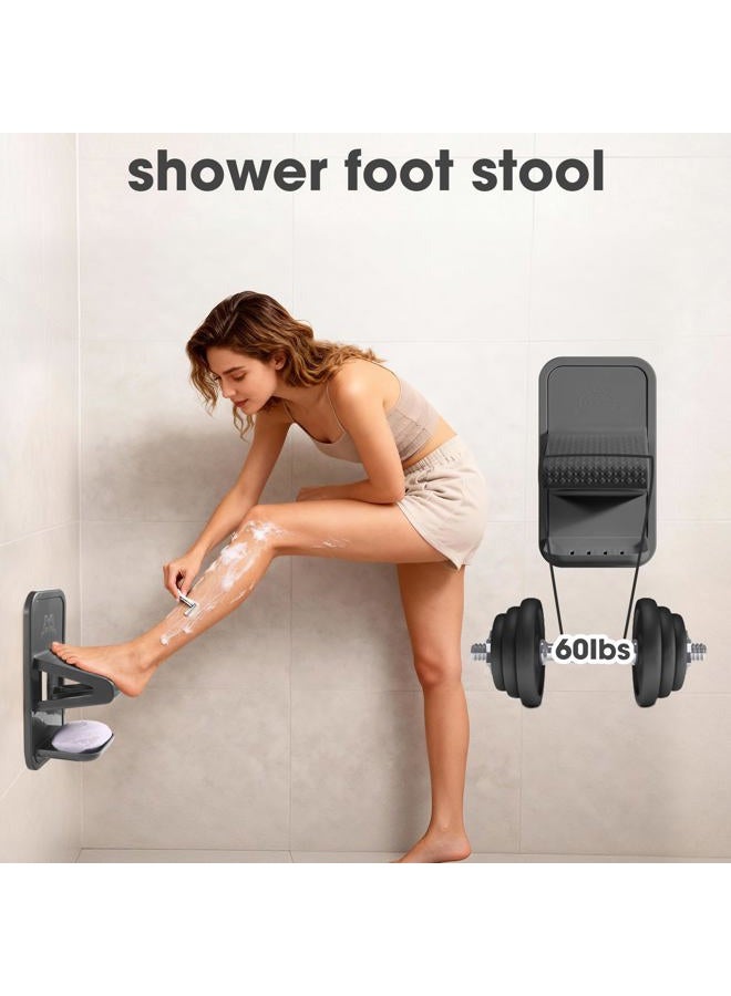 Senquoyn Shower Foot Rest, Shower Benches for Inside Shower to Sit On, Shower Stool for Shaving Legs - Thickened ABS Shower Foot Stool with Non-Slip Strip, Drainable Soap Box Storage（Dark Gray） - Image 5