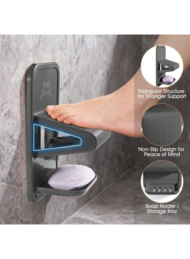 Senquoyn Shower Foot Rest, Shower Benches for Inside Shower to Sit On, Shower Stool for Shaving Legs - Thickened ABS Shower Foot Stool with Non-Slip Strip, Drainable Soap Box Storage（Dark Gray） - Image 4