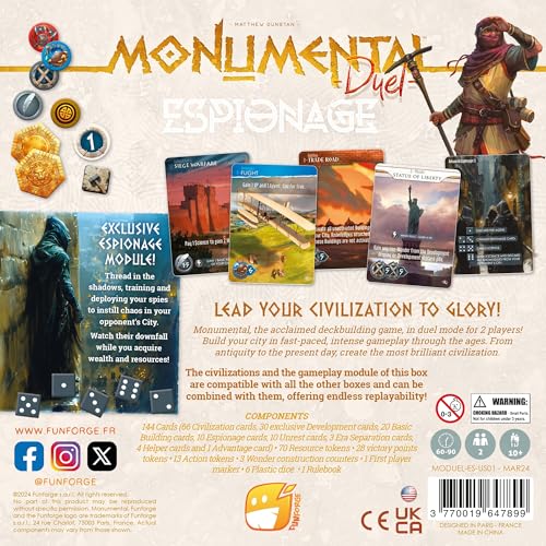Funforge Monumental Duel Civilizations Espionage DeckBuilding Board Game for Ages 10 Strategic Engaging Play 2 Players 6090 Min - Image 5