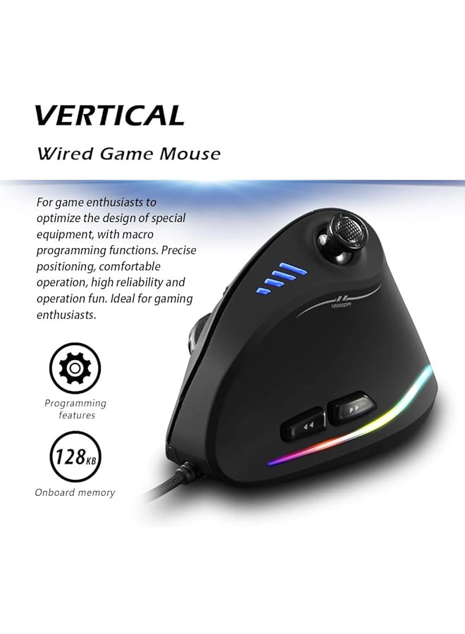 Vertical Mouse Ergonomic Usb Wired Vertical Mouse With [5 D Rocker] [10000 Dpi] [11 Programmable Buttons] Rgb Gaming Mouse For Gamer/Pc/Laptop/Computer - Image 2