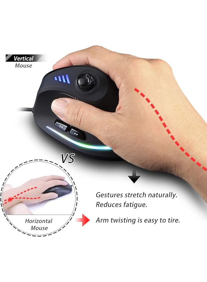 Vertical Mouse Ergonomic Usb Wired Vertical Mouse With [5 D Rocker] [10000 Dpi] [11 Programmable Buttons] Rgb Gaming Mouse For Gamer/Pc/Laptop/Computer - Image 5