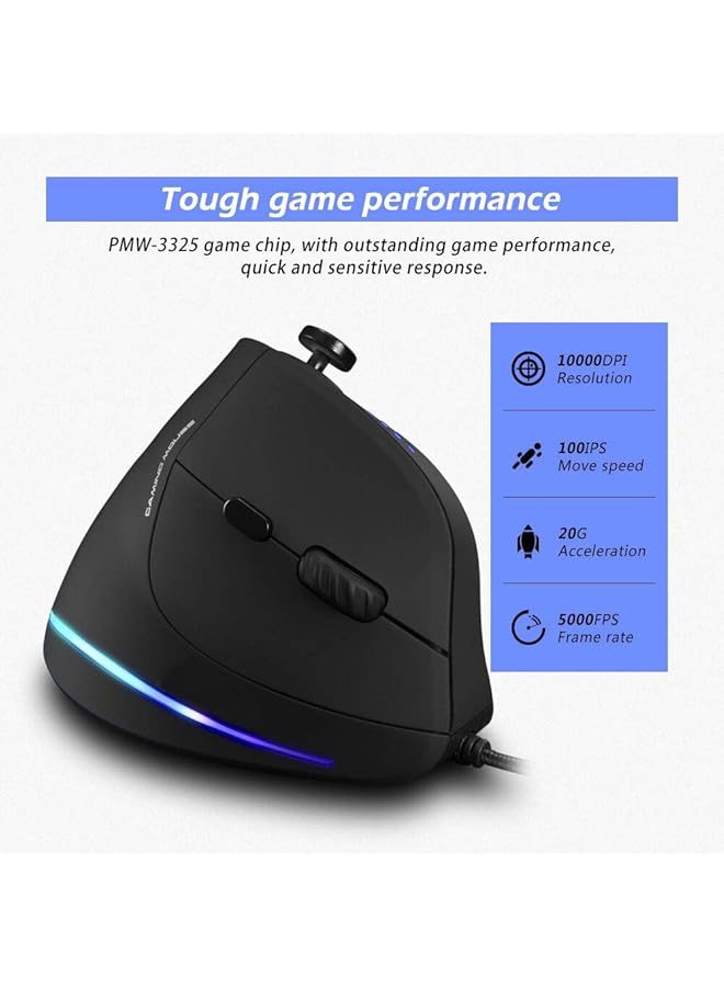Vertical Mouse Ergonomic Usb Wired Vertical Mouse With [5 D Rocker] [10000 Dpi] [11 Programmable Buttons] Rgb Gaming Mouse For Gamer/Pc/Laptop/Computer - Image 4