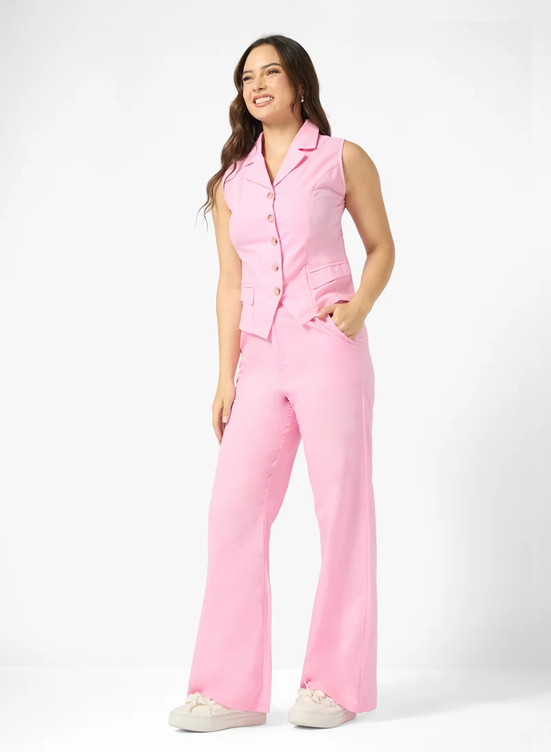 جينجر Button Down Longline Waistcoat & Relaxed Fit Pant Coord Set