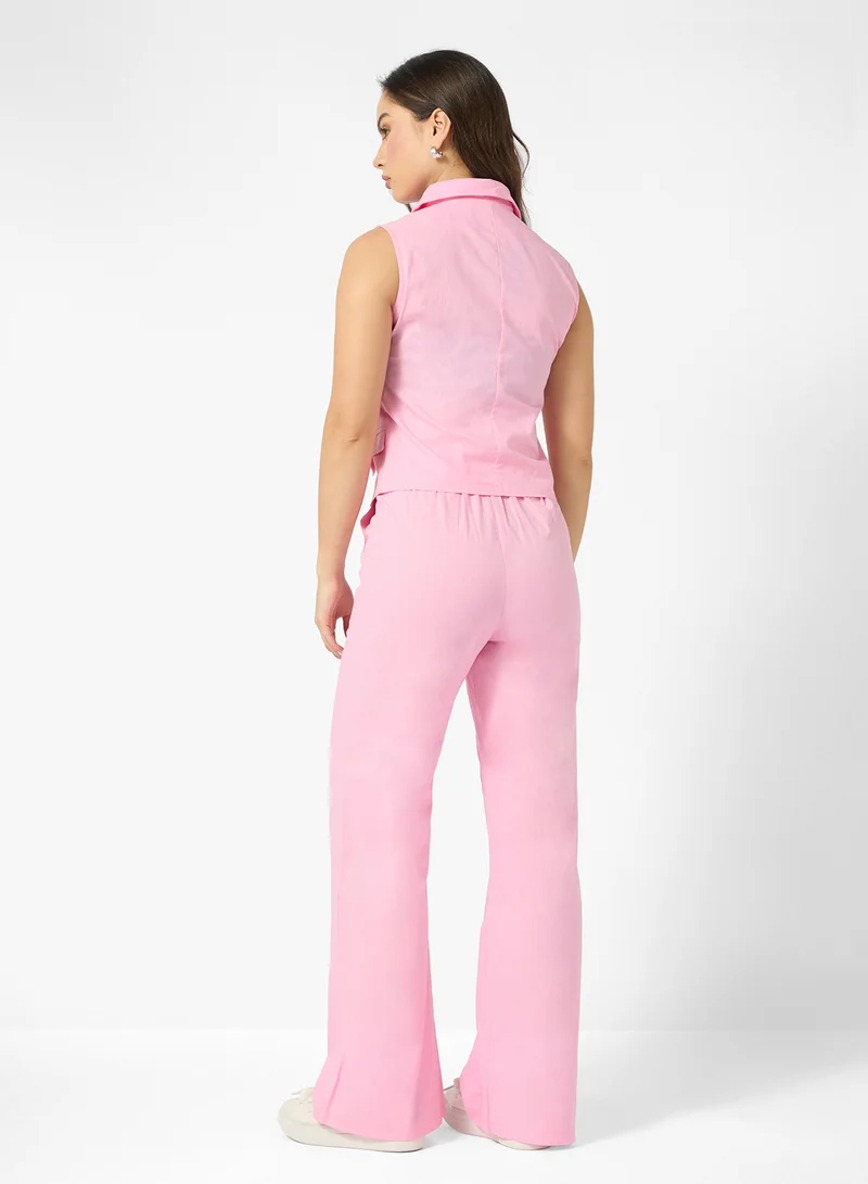 جينجر Button Down Longline Waistcoat & Relaxed Fit Pant Coord Set