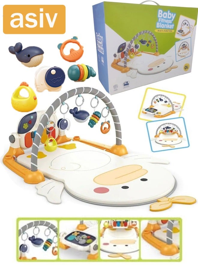 أسيف حصيرة لعب متعددة الوظائف للأطفال وحديثي الولادة مع بيانو، 5 ألعاب حسية، موسيقى وأضواء، مناسبة للأولاد والبنات حديثي الولادة، هدية مثالية لحفلات استقبال المواليد. - Image 1