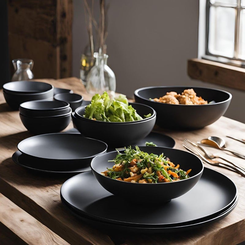 Amar Industries Melamine Dinner Set Elegant Unabreakable Modern Matte Black Spiral Design Full Plates Half Plates with Bowl Serve 3 Set of 9 - Image 5