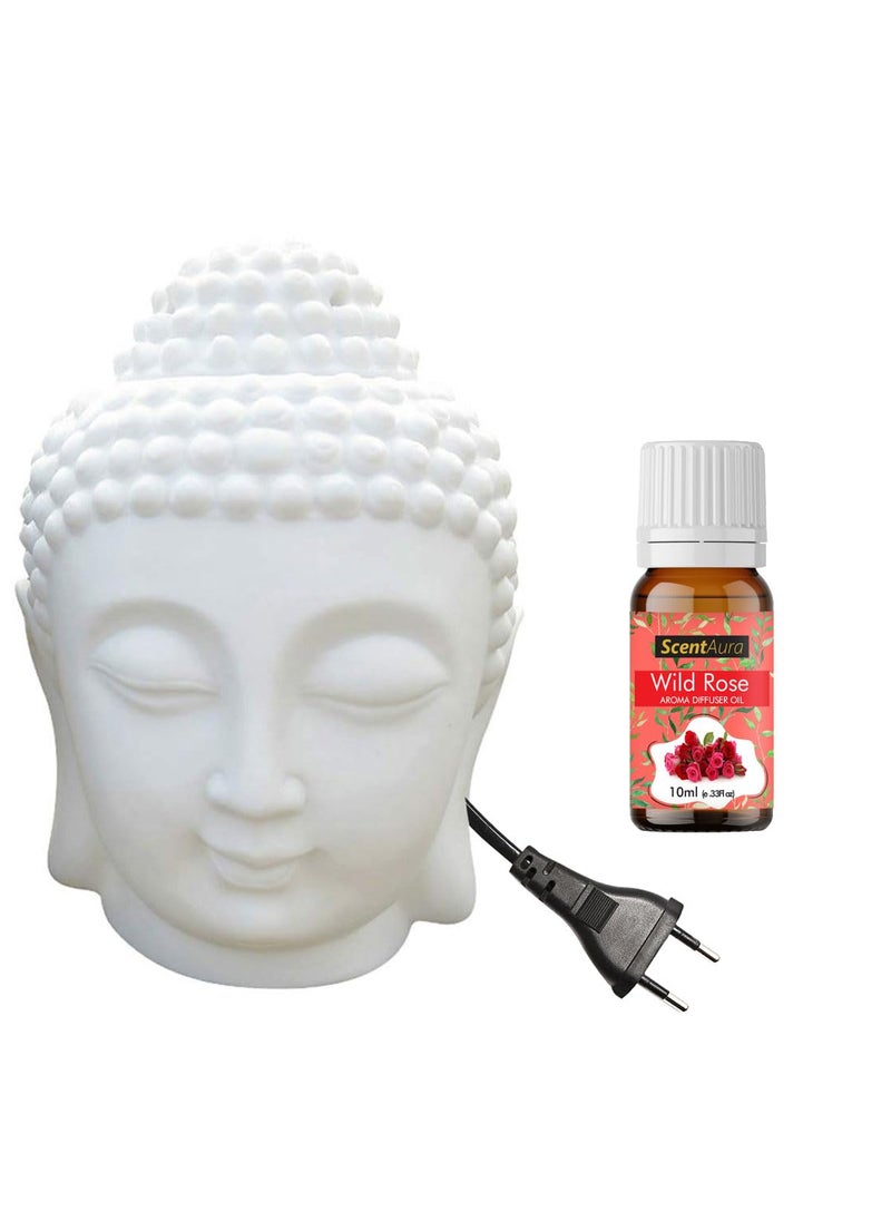 ScentAura ScentAura Ceramic Electric Buddha Aroma Diffuser Night Lamp Light with 1pc Rose Scented Oil 10ml for Home Office Hotel Spa  - Image 1