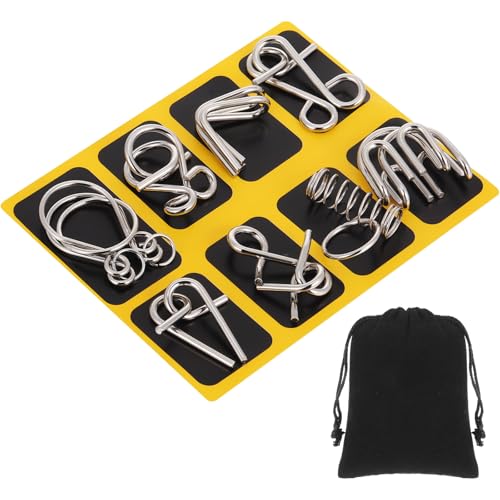Yilloog Metal Wire Puzzle Set of 8 with Pouch Brain Teaser Puzzles IQ Test Ring Disentanglement Unlock Interlock Game Trick Metal for Party Favor ChallengeA Style - Image 1
