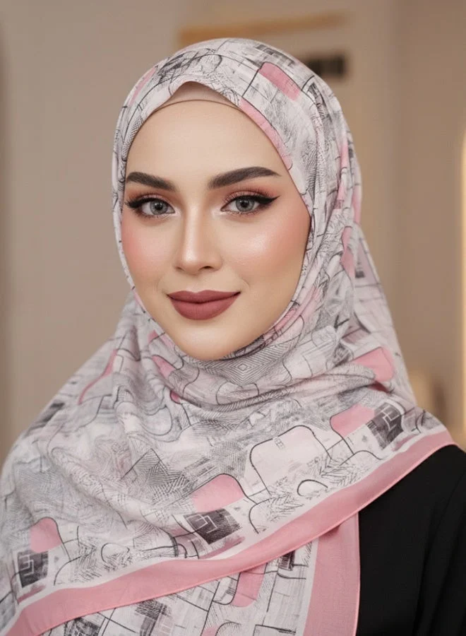 عبايات لمحة طرحة شيفون بنقشة عصرية – وردي رمادي