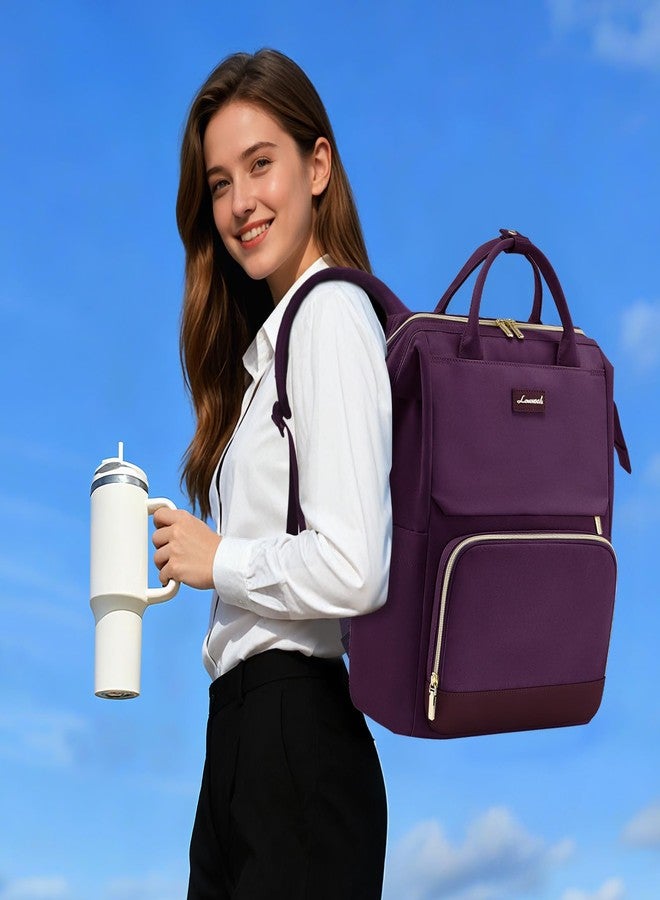 LOVEVOOK Laptop Backpack for Women with Giant Tumbler Holder Pocket for Travel Work Nurse Teacher, Deep Purple, 15.6 inch, Laptop Backpack for Women - Image 2