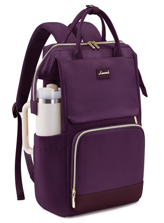 LOVEVOOK Laptop Backpack for Women with Giant Tumbler Holder Pocket for Travel Work Nurse Teacher, Deep Purple, 15.6 inch, Laptop Backpack for Women - Image 1