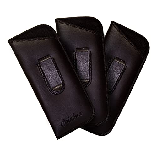 Calabria Slim Half Clip Soft Eyeglass Case 3 PACK-BLACK Syn.Leather & Felt Lined - Image 4