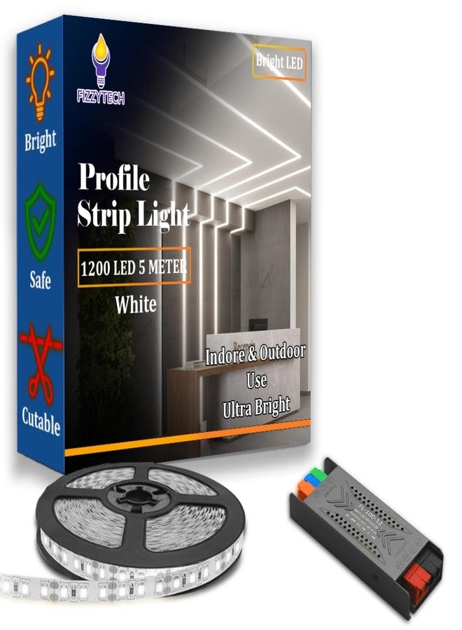 fizzytech 5M White LED Strip Light - 240 LEDs/Meter, 1200 LEDs Total, High Brightness Decorative Lighting for Home & Room Décor (White-1200 LED 5 Meter Strip Lights with Adpter) - Image 1