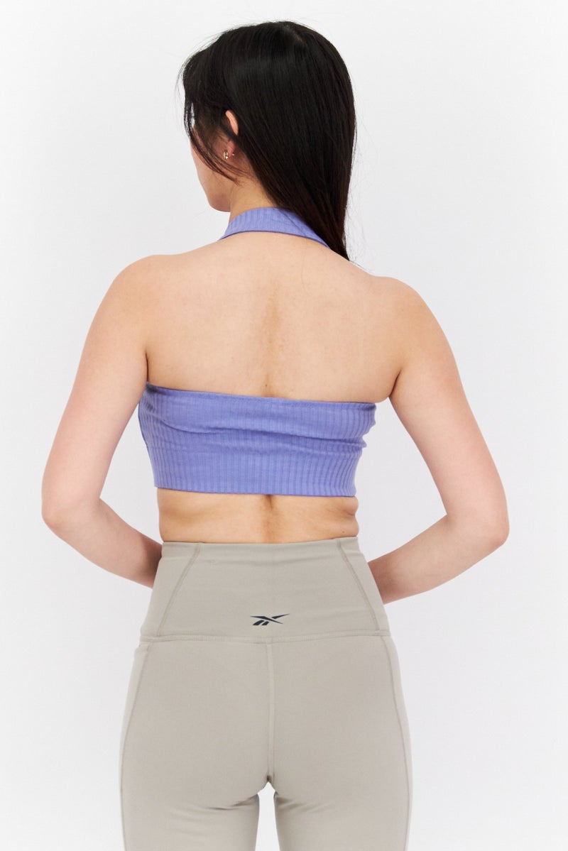 Etam Women Halter Neck Sleeveless Solid Crop Top, Lilac - Image 3