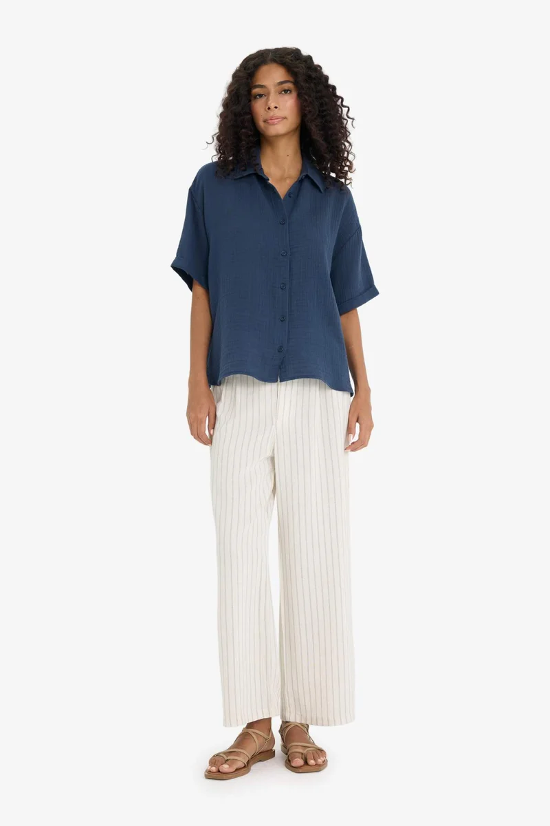 ديفاكتو Regular Fit Shirt Collar Muslin Short Sleeve Shirt