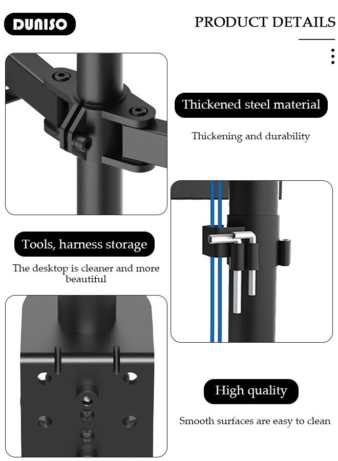 DUNISO Dual Monitor Desk Mount, Heavy Duty Fully Adjustable Steel Stand, Dual Monitor Arm for Desk, Fits Two Screens up to 13-27 inch, Computer Monitor Stand with VESA Mount, Holds up to 8KG Arm  - Image 4