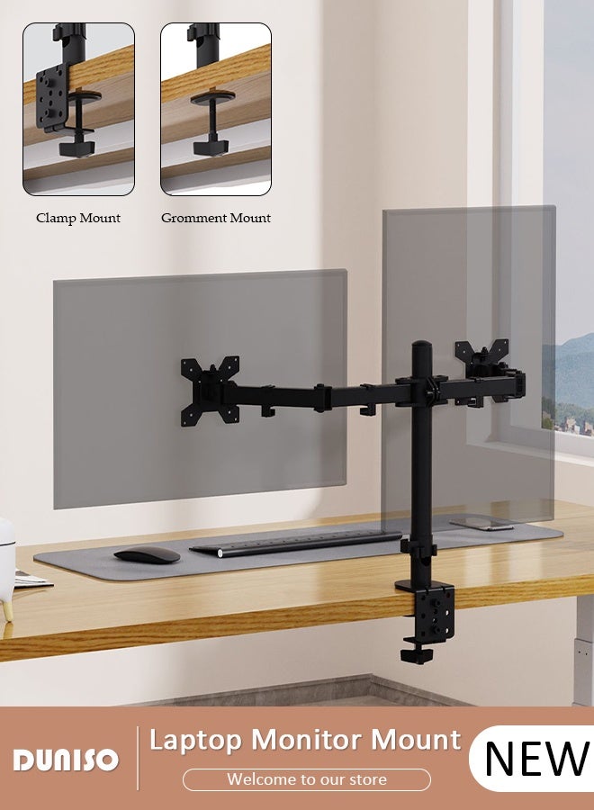 DUNISO Dual Monitor Desk Mount, Heavy Duty Fully Adjustable Steel Stand, Dual Monitor Arm for Desk, Fits Two Screens up to 13-27 inch, Computer Monitor Stand with VESA Mount, Holds up to 8KG Arm  - Image 1