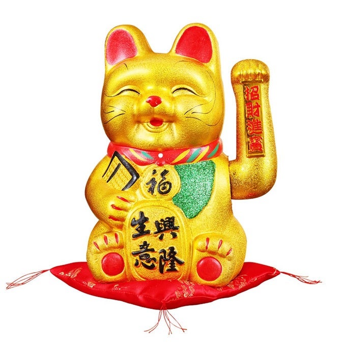 9 WAVING LUCKY FORTUNE CAT MANEKI NEKO JAPANESE PORCELAIN LUCKY CAT 20CM