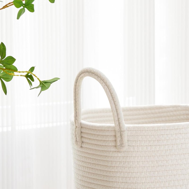 VIPOSCO Large Laundry Hamper, Tall Woven Rope Storage Basket for Blanket, Toys, Dirty Clothes in Living Room, Bathroom, Bedroom - 53L White - Image 3