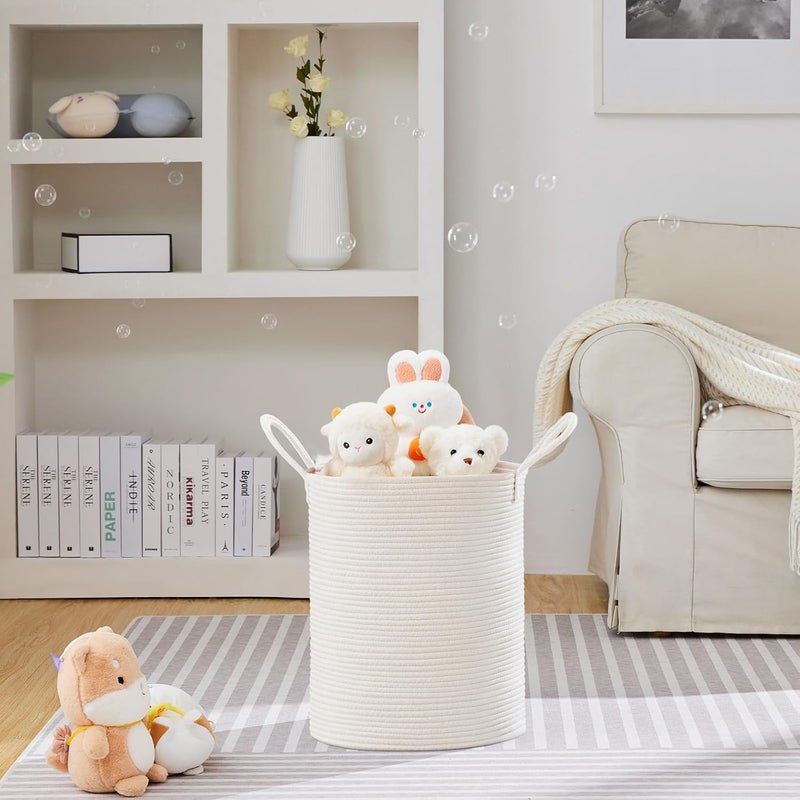 VIPOSCO Large Laundry Hamper, Tall Woven Rope Storage Basket for Blanket, Toys, Dirty Clothes in Living Room, Bathroom, Bedroom - 53L White - Image 2