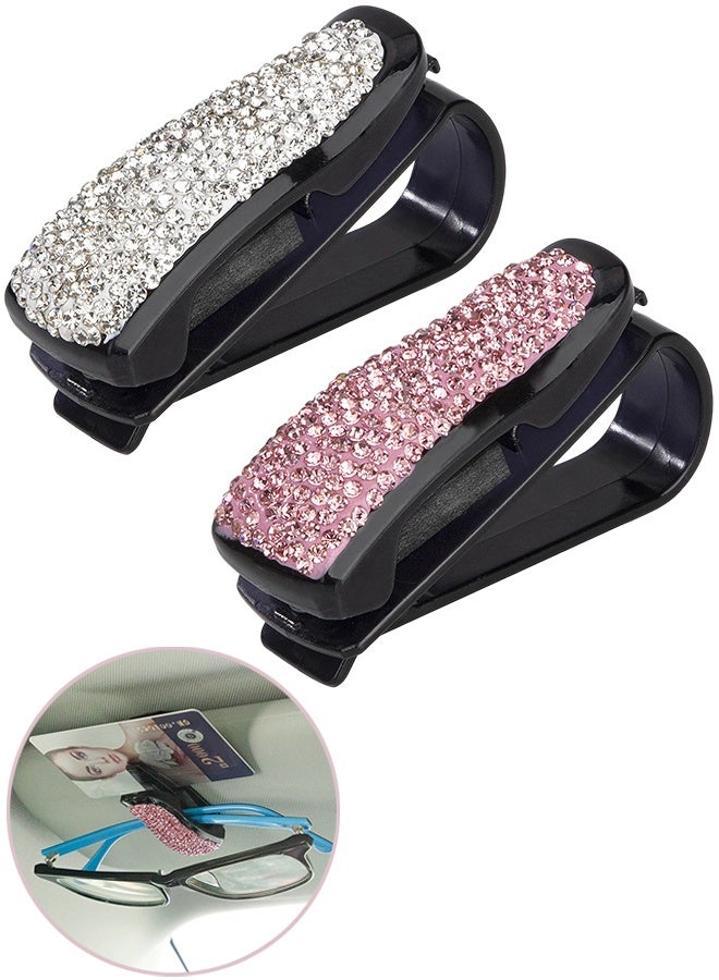Car Sun Visor Glasses Holder, 2 Pack Bling Rhinestone Sunglasses Clips, with Ticket Card Clip Function, Suitable for Car Eyeglasses and Sunglasses - Image 1