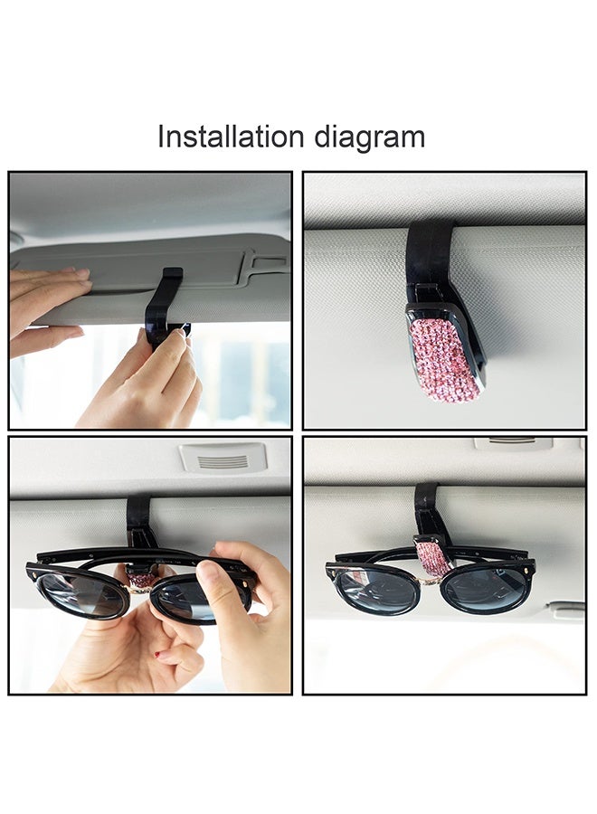 Car Sun Visor Glasses Holder, 2 Pack Bling Rhinestone Sunglasses Clips, with Ticket Card Clip Function, Suitable for Car Eyeglasses and Sunglasses - Image 2