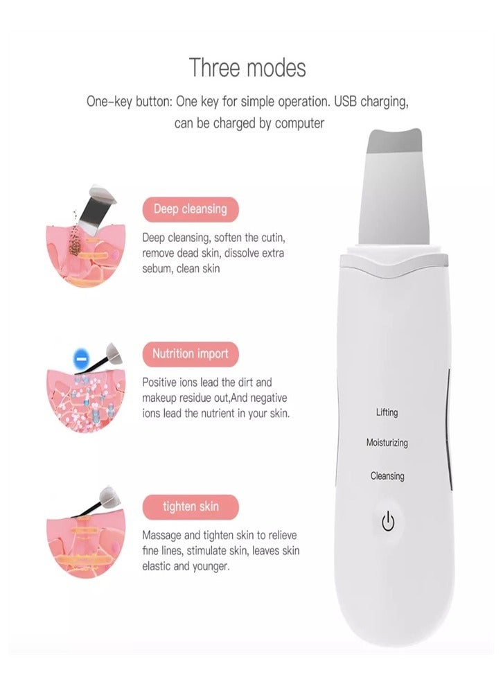 Portable Blackhead Removal Ultrasonic Facial Cleaner Rechargeable Face Skin Scrubber Cleaning Skin Peeling Extractor White - Image 2