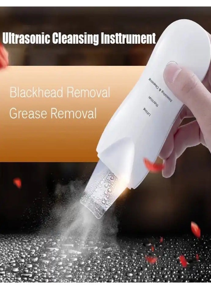 Portable Blackhead Removal Ultrasonic Facial Cleaner Rechargeable Face Skin Scrubber Cleaning Skin Peeling Extractor White - Image 5