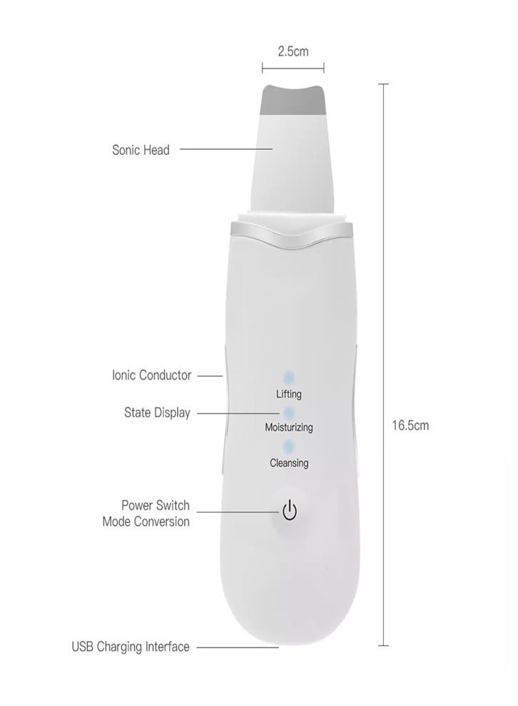 Portable Blackhead Removal Ultrasonic Facial Cleaner Rechargeable Face Skin Scrubber Cleaning Skin Peeling Extractor White - Image 4