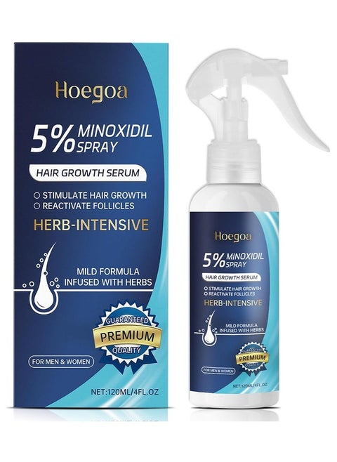 Minoxidil 5% for Men (120 ML), Advanced Minoxidil Spray with Provitamin B5 and Castor Seed Extract, Minoxidil Extract Serum for Hair Loss, Beard Restoration
