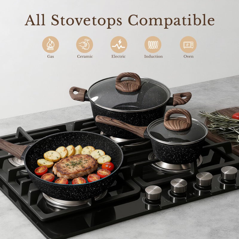 EWFEN 25 Pcs Pots and Pans Set, Nonstick Ceramic Cookware Sets, Healthy Non-Toxic, Large Capacity, Induction Compatible, Cooking Set with Frying Pans & Saucepans, PFAS/PTFE/PFOA Free, Classic Black - Image 4