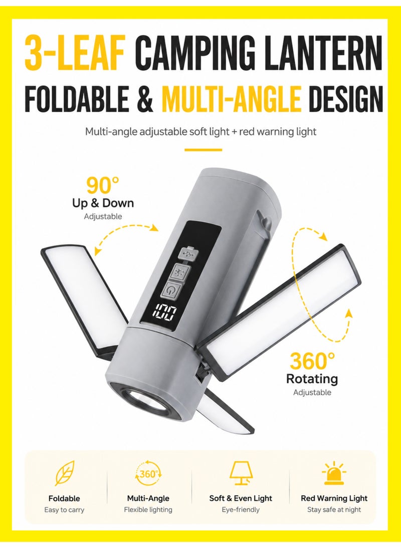 BASEMENT-1 Portable Foldable Camping Light with Magnetic Base & Hanging Strap, Telescopic 3-Panel Rotatable LED Lantern, Digital Battery Display, 7 Lighting Settings, White Red Light & Flashlight for Camping Hiking Fishing Car Repair - Image 3