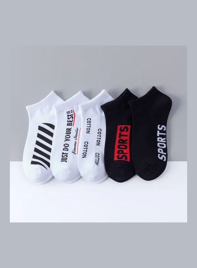Pack Of 5 Pairs Of Printed Socks White/Black
