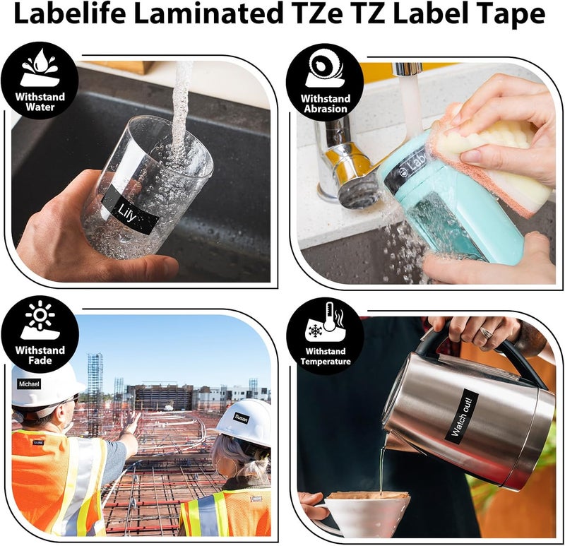 Labelife Compatible Label Tape Replacement for Brother TZe-335 TZe TZ Tape White on Black 12mm 0.47 Inch Laminated Ptouch Label Tape TZe335 for Brother P-Touch PTD210 PTH110 PTD600 Label Maker, 4-Pack - Image 5