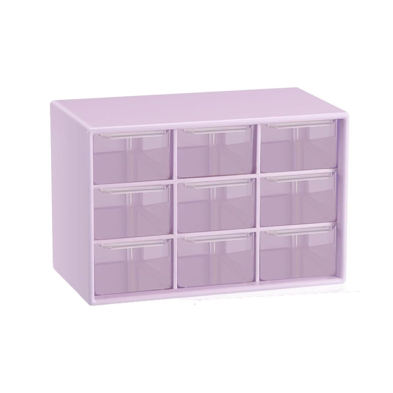 LIPCHEEGO Small Drawer Organizer for Desk, 7.1" x 3. 8" x 4.6" Mini Desktop Drawer Organizer with 9 Clear Drawers, Plastic Desktop Craft Storage Box for Desk Office School Home (Purple) - Image 1