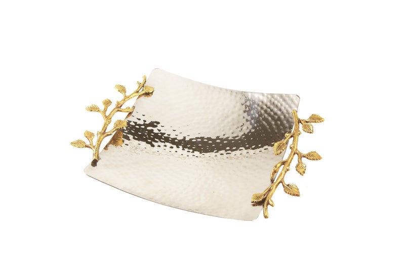 Elegance Golden Vine Hammered Square Tray, 8", Gold/Silver, 8"