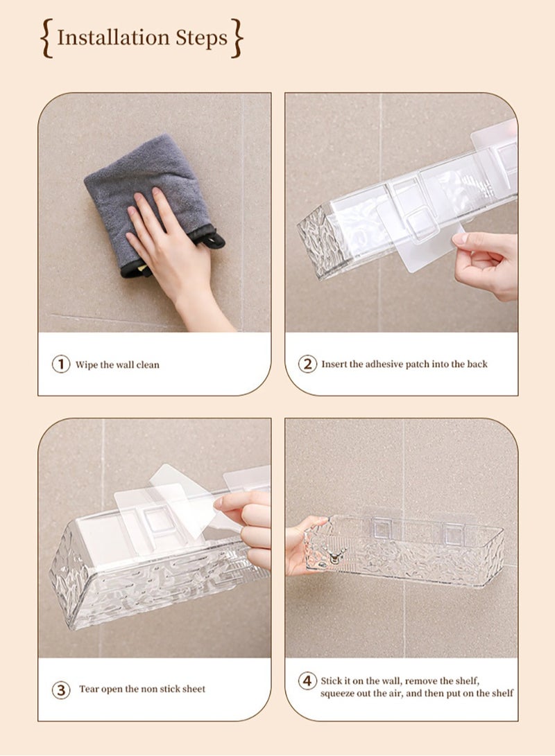 Shower Caddy Shelf, Set Of 2pcs, Corner Bathroom Shelf For Bathroom Organizer And Storage, No-Drilling Shower Organizer, Transparent ABS+PET Bathroom Accessories (Transparent White)