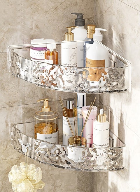 Shower Caddy Shelf, Set Of 2pcs, Corner Bathroom Shelf For Bathroom Organizer And Storage, No-Drilling Shower Organizer, Transparent ABS+PET Bathroom Accessories (Transparent White)