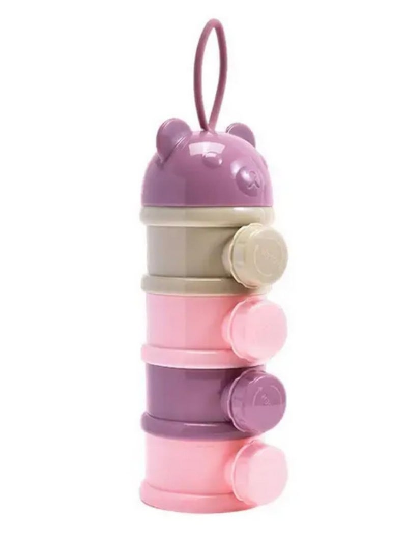 4 Grid Baby Formula Milk Storage Infant Toddler Portable Milk Powder Box Dispenser Food Container Kids Food Storage Snack Box (Purple) - Image 1